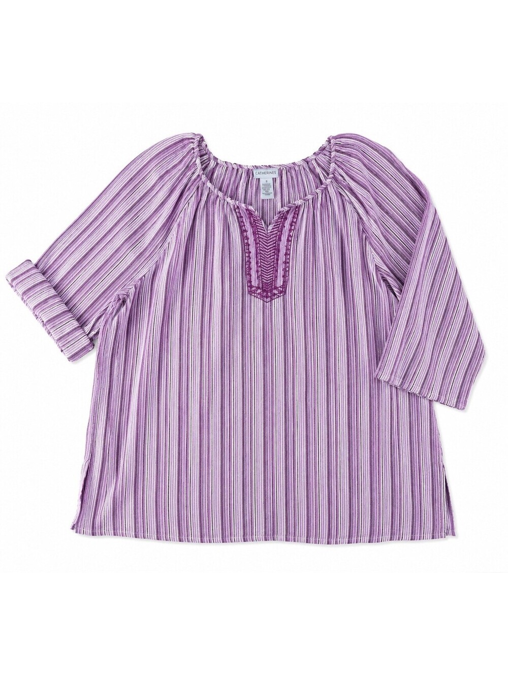 Catherines Pink Purple 3/4 Sleeve Button Top Blouse Tunic Size 2X
